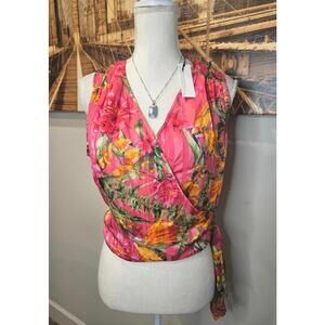 Nwt Cupcakes & Cashmere Vibrant Floral Wrap Top